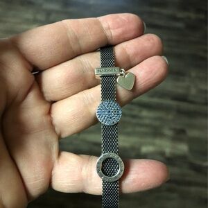 Pandora Black Bracelet with Blue and Silver Accents